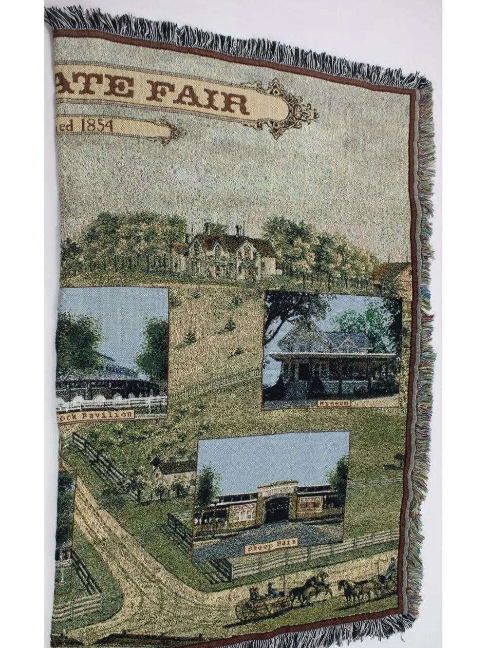 Vintage Iowa State Fair Throw Blanket Mill Street Design 100% Cotton Woven USA